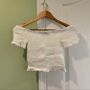 Smocked Off the Shoulder White Crop Top